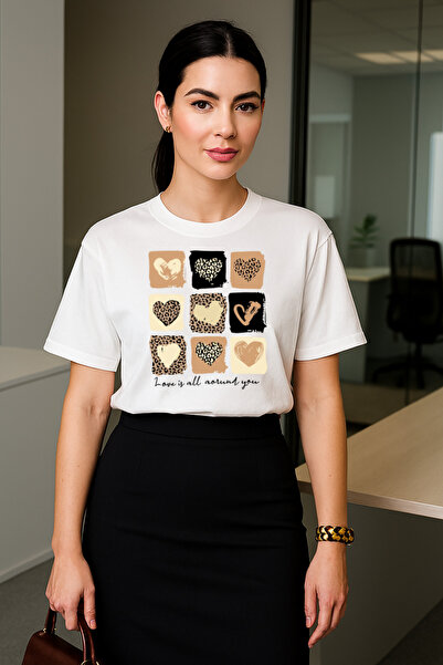 Oversize Unisex %100 Pamuk Leopar Kalpler Baskılı PremiumT-shirt