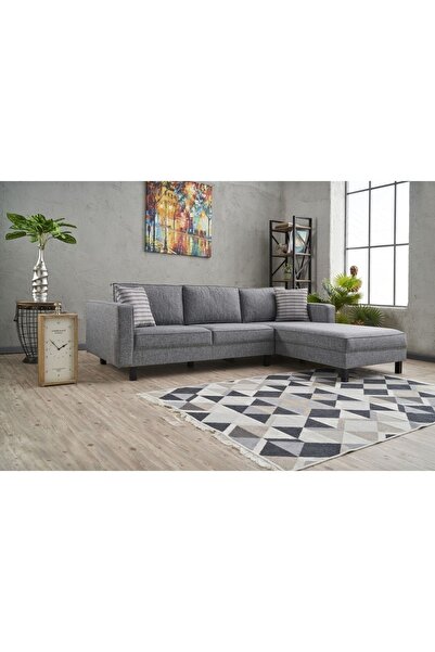 Rabi Kale Serisi L Köşe Koltuk Keten Gri Sağ