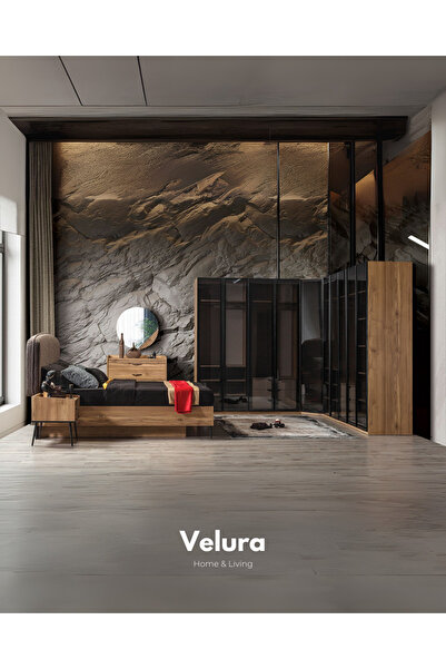 Velura Home & Living İzgi Yatak Odası Takımı (10 Cam Kapaklı Köşe Dolap + Şif...