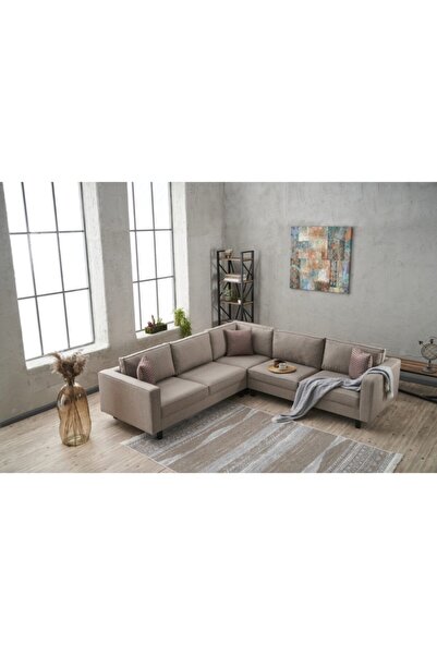 Rabi Kale Serisi Köşe Koltuk Keten Krem