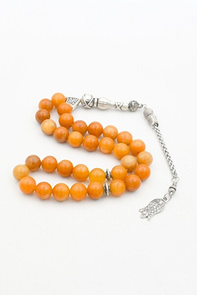 Prestige Natural Carnelian Stone 33-Bead Prayer Beads with Metal Tassel 10mm Sphere Cut 902245