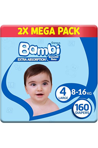 Sanita Bambi حفاضات أطفال، مقاس 4، 8-16 كجم، لطيفة على البشرة مع طبقة داخلية ...