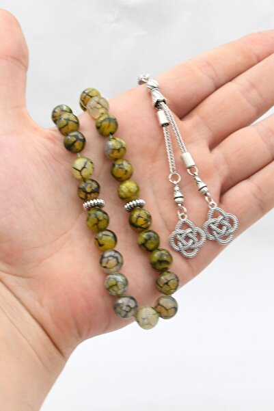 Prestige Natural Veined Agate Stone 33 Beads Prayer Beads with Metal Tassel 10mm Sphere Cut 902241