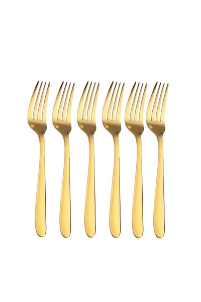 PUFO Set of 6 Simple forks for coffee, tea, dessert, gold, 14 cm