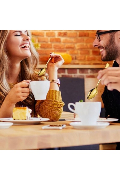 PUFO Set of 6 Simple spoons for coffee, tea, dessert, gold, 20 cm