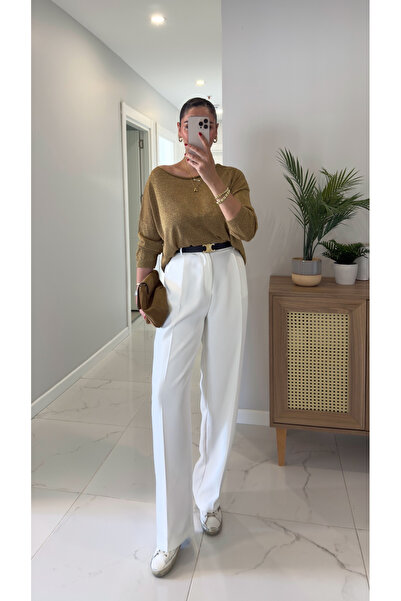 BİRCANÇİL Rozenna Beyaz Palazzo Pantolon