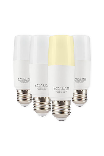 Lawazim 9W LED Stick Bulb E27 - 4 Pack Warm White 3000K 720lm Energy Saving Non-Dimmable