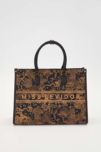 Levidor Siyah Baskı Detaylı Büyük El Çantası
