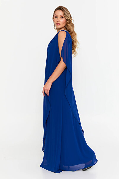 ŞEREF VURAL Women's Plus Size Sleeveless Stone Detailed Long Evening Dress 6671 Saks