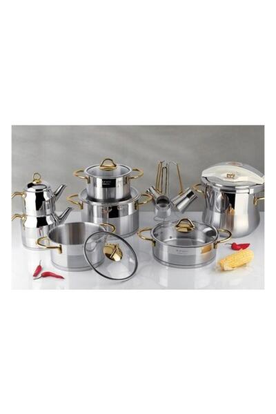 Generic Brand طقم أواني طهي فضي من 18 قطعة من لاينز، ذهبي-45