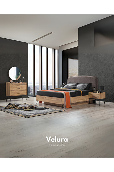 Velura Home & Living İzgi Yatak Odası Takımı (10 Ahşap Kapaklı Dolap + Şifonyer + Komodin + Karyola)