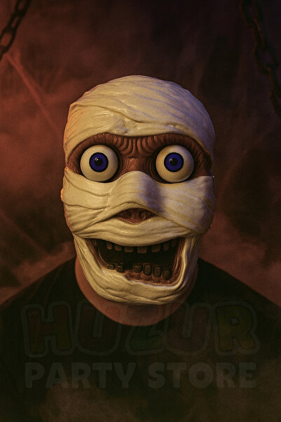 Huzur Party Store Pörtlek Gözlü Mumya Maske 25x18 Cm Plastik Maske Cadılar Bayramı Halloween Parti Kostüm Aksesuar