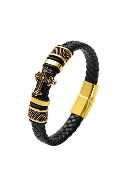 Sarphia Store CoolSmile Men's Bracelet with Cross and Metallic Details