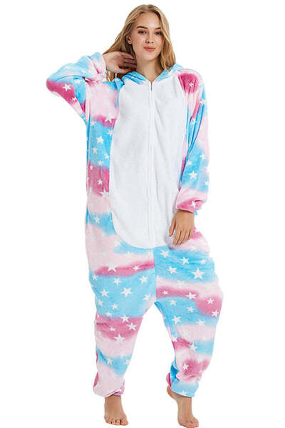 WildFashion Pijama pufoasa tip salopeta kigurumi, model UNICORN, PJM176-45