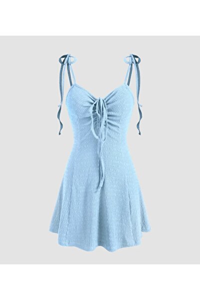 ARDSU فستان قصير مرن بحمالات وتجعيدات أمامية