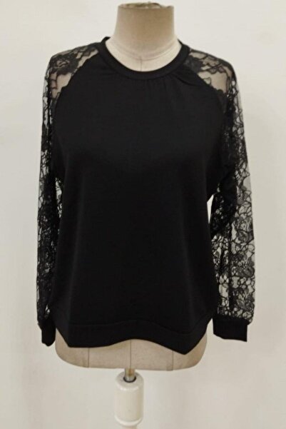 Mossta Μπλούζα από βισκόζη με λεπτομέρεια δαντέλας - Μαύρο