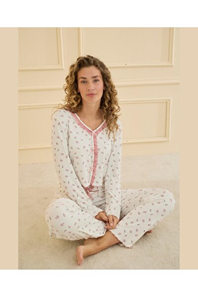 pijamaworld Patterned Camisole with Pockets Crop Lace Paddy Set