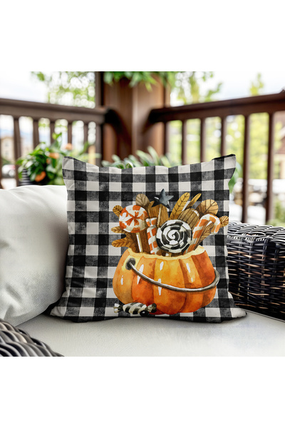 Evmila Двустранно отпечатана кадифена тъкан с есенен мотив и тиква за калъф з...