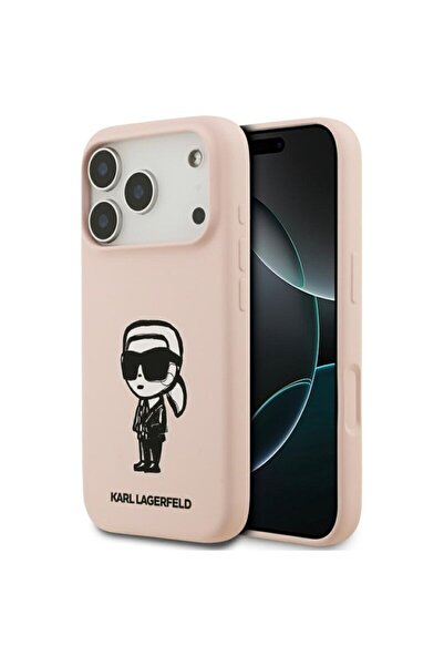Karl Lagerfeld Husa iPhone 17 Pro Silicon Schiță și Logo, Karl, roz