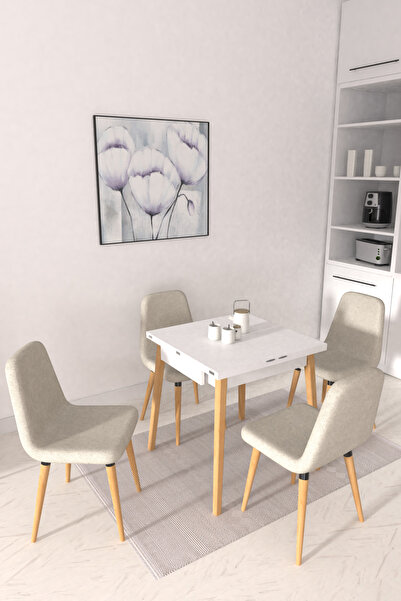 VİLİNZE Tosya Sandalye Avanos Ahşap MDF Kanatlı Mutfak Masası Takımı - 70x70+...