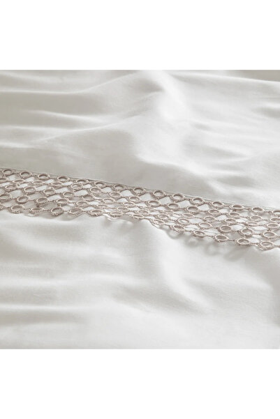 Penelope 100% Cotton Satin Fabric Duvet Cover Set 240X220 cm White Stone - Manuela Series