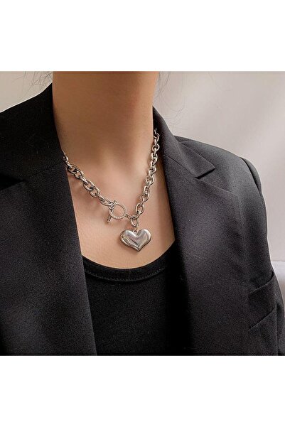 Pursehuit Colier de culoare argintie, cu zale și pandantiv cu inimă, Shania C17