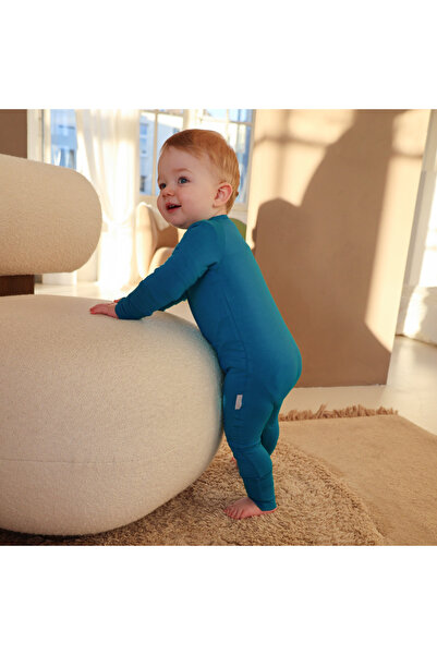 Zipster Salopă lungă din bambus cu fermoar reversibil, - Turcoaz solid, Bleumarin, pentru băieți, mărimea 68/80