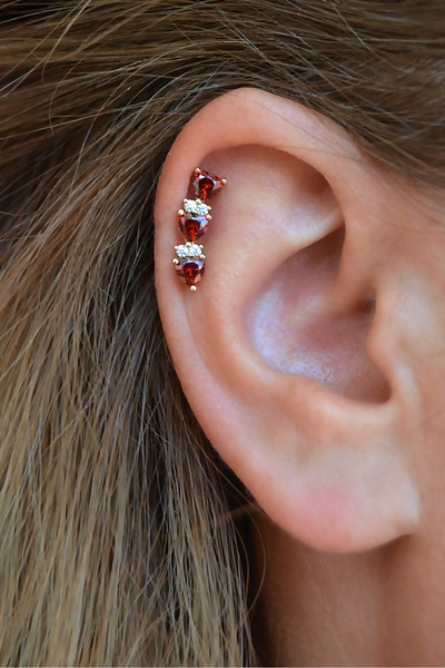 Sacce Scarves&Accessories Zircon Stone Rowed Heart Earrings Lob Helix Cartilage Compatible