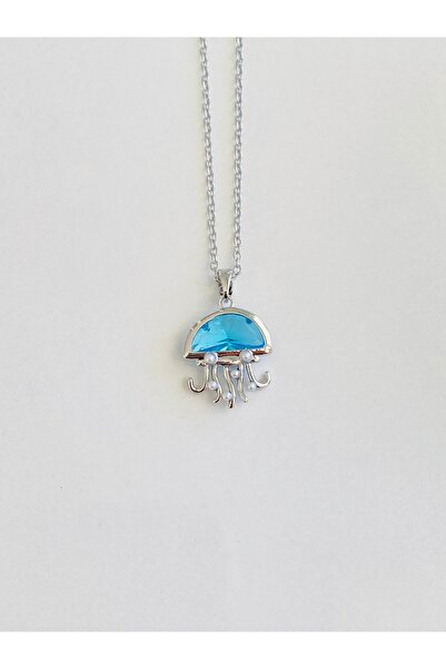 Ustaeller قلادة فضية اللون مع تمثال قنديل البحر من الحجر الأزرق