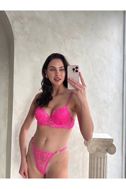 ARONA Destekli Brode (Nakışlı) Fusha Sütyen Takımı