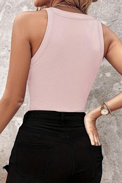 Mossta Stone Detailed Collar Low-Cut Camisole Blouse - Pink