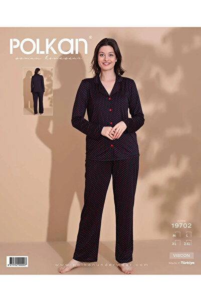 POLKAN Women's Front Button Long Sleeve Pajama Set – Soft Fabric, Stylish and Comfortable