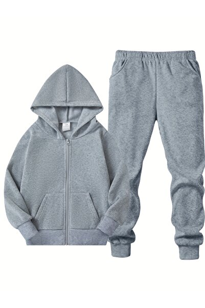 Lider Leather طقم رياضي للأطفال مكون من قطعتين – سويت شيرت بغطاء للرأس وبنطلو...