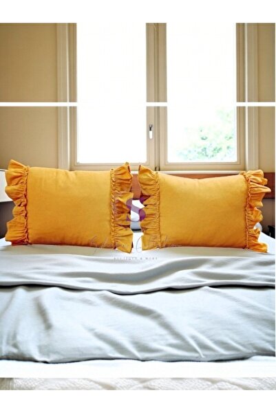 shules collection Husă de pernă dreptunghiulară din 2 piese, cu volane, din in, OKSİT SARI