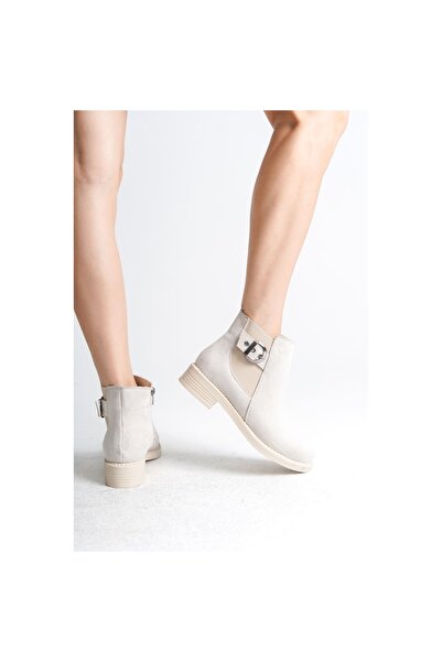 Genel Markalar LUNA Fermuarlı Lastikli Ortopedik Taban Suya ve Soğuğa Dayanıklı Topuklu Süet Kadın Bot KT Krem