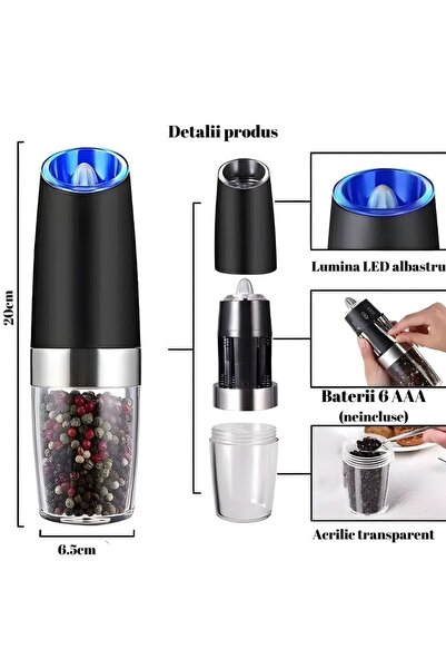 OEM Râșniță electrică de sare și piper cu gravitație, automată, cu lumină LED, alimentată cu baterii