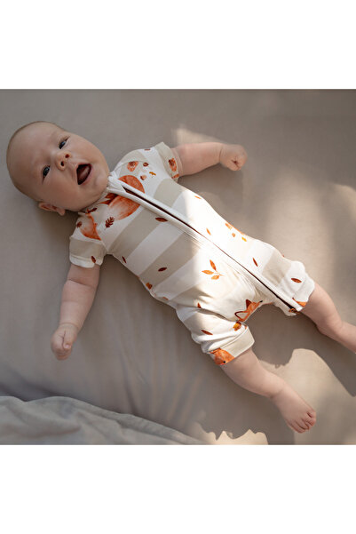 Zipster Pijama scurtă din bambus cu fermoar reversibil - Shortie Fox Cub, Alb...