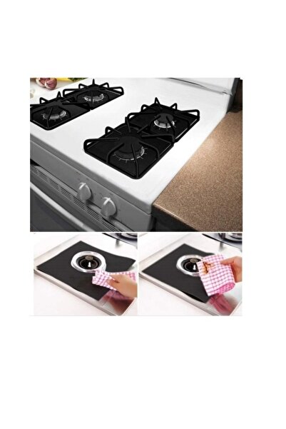 Temiz Pazar مجموعة من 4 صفائح حماية للطباخ باللون الأسود - مقاومة للحريق، غير...
