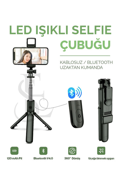 Epilons Led Işıklı Selfie Çubuğu Bluetooth Kumandalı Kablosuz Tripot Selfie Monopod Selfie Stick