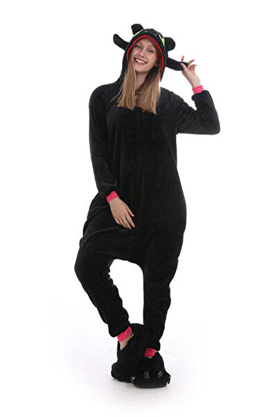 WildFashion Pijama kigurumi tip salopeta pufoasa, din material pufos cu model...