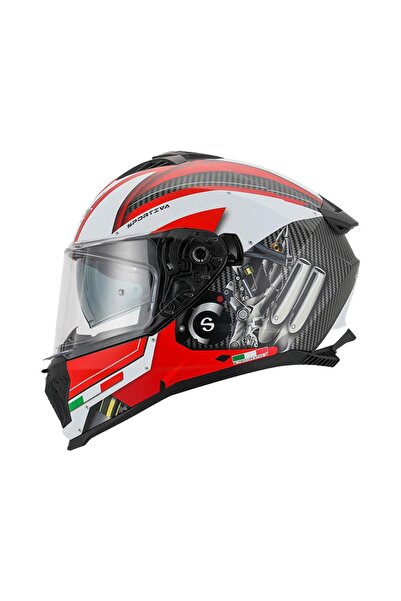 Sway Xbyc 865 Engine Full Face Güneş Gözlüklü Kapalı Motosiklet Kaskı 2XL Beden Beyaz Kırmızı