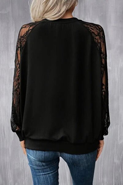 Mossta Μπλούζα από βισκόζη με λεπτομέρεια δαντέλας - Μαύρο