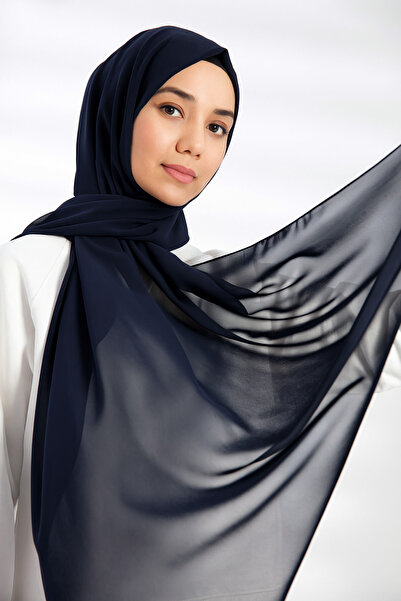 Stella Eşarp Women's Plain Navy Blue Color Thin Chiffon Shawl