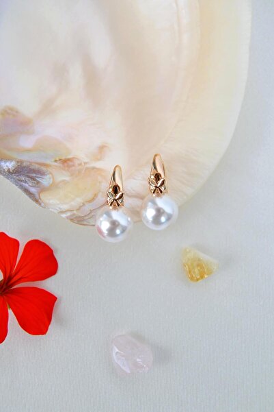 Sacce Scarves&Accessories Kelebek Detaylı Vintage İnci Küpe Halka Model Rose Gold Renk