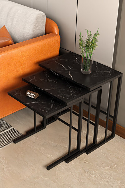 BARIN DESIGN C Zigon Sehpa – 3'lü Modern Metal Yan Sehpa, Laptop Masası ve Ko...