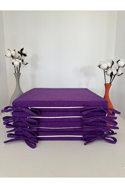 Bykutlay 40CMX40CM+4CM 4'LÜ SÜNGERLİ SANDALYE MİNDERİ ÇIKARILABİLİR KILIF BAĞCIKLI