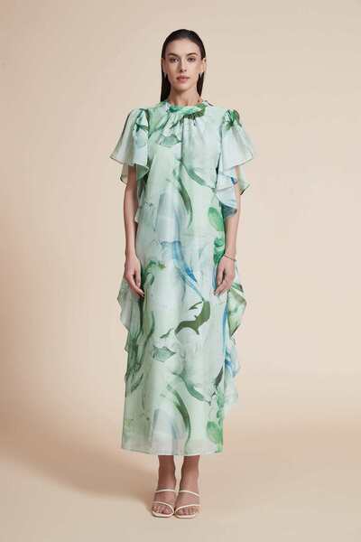 Yola فستان طويل مطبوع برقبة دائرية