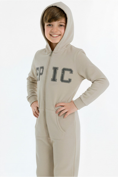 Kyron Cotton Pocket Detailed Zippered Hooded Boy's Jumpsuit