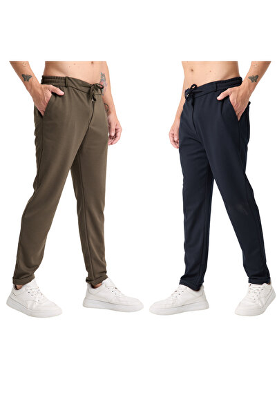 KAPHONE Men's Trousers Elastic Waist Lycra Folded Leg Jogger Style