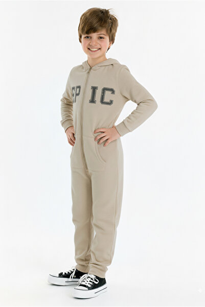 Kyron Cotton Pocket Detailed Zippered Hooded Boy's Jumpsuit